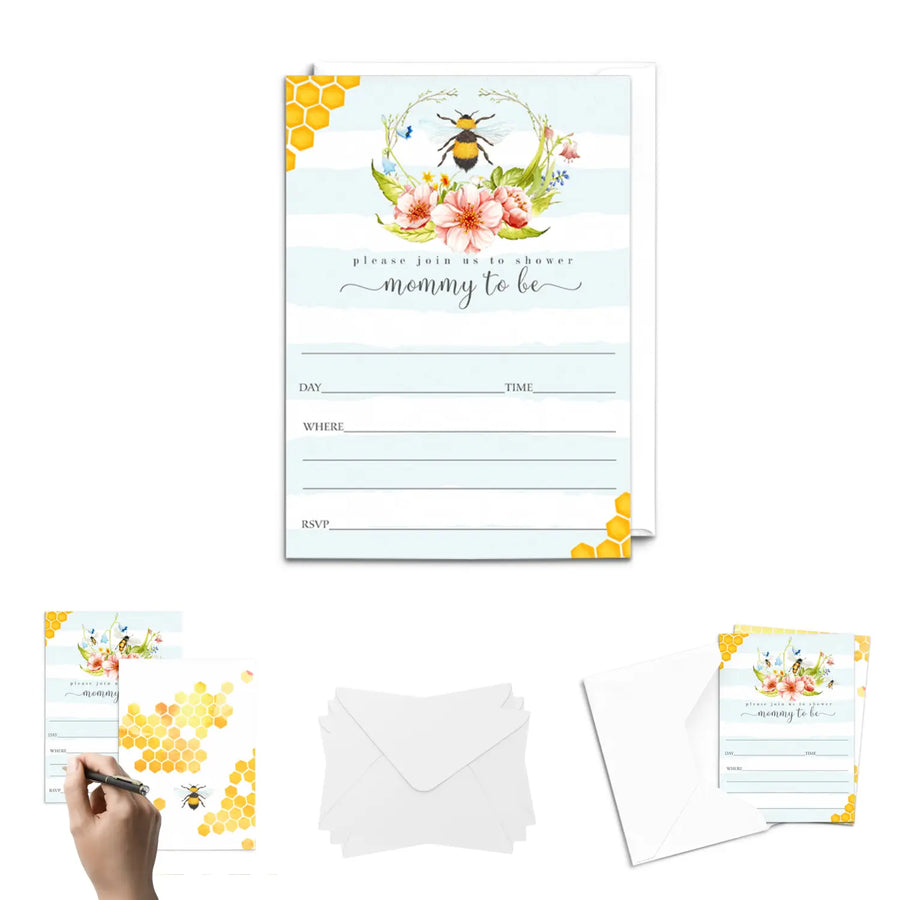 Mama Bee Baby Shower Invites - 25ct, Customizable, 5x7 - Paper Clever Party