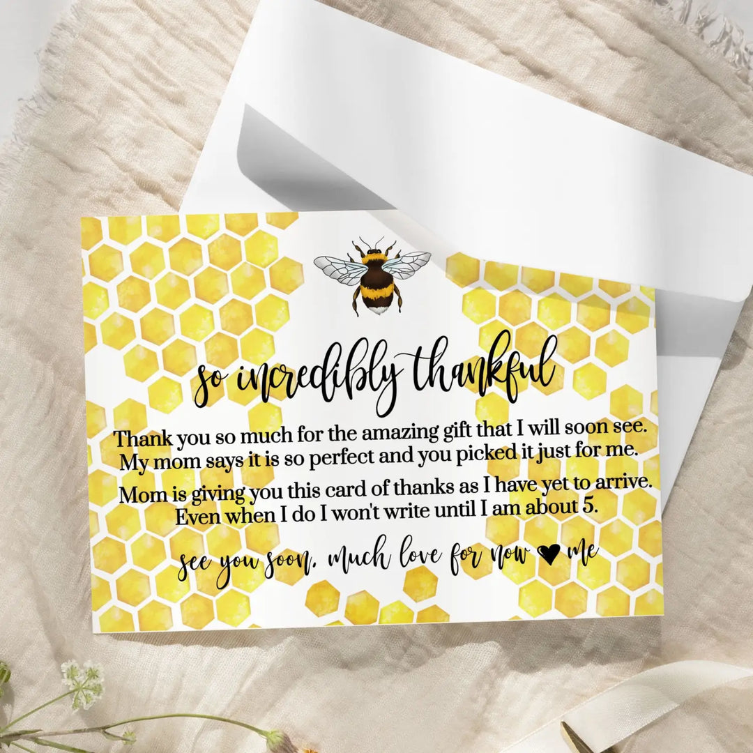 Mama Bee Baby Shower Thank You Cards – Bumblebee Notecards with Envelopes (Pack of 25) - Paper Clever Party