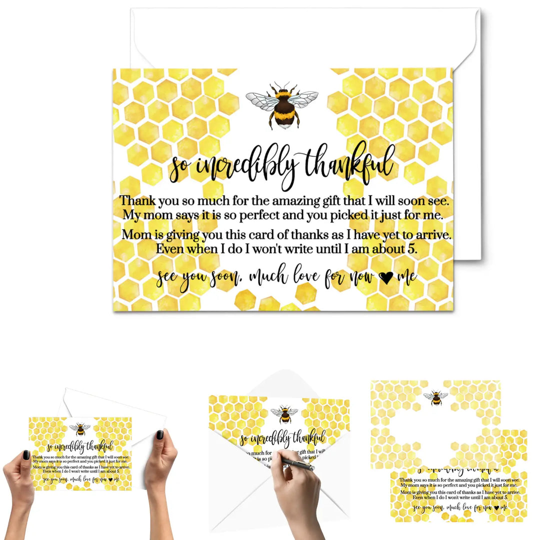 Mama Bee Baby Shower Thank You Cards – Bumblebee Notecards with Envelopes (Pack of 25) - Paper Clever Party