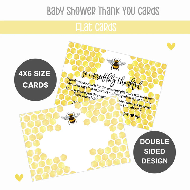 Mama Bee Baby Shower Thank You Cards – Bumblebee Notecards with Envelopes (Pack of 25) - Paper Clever Party