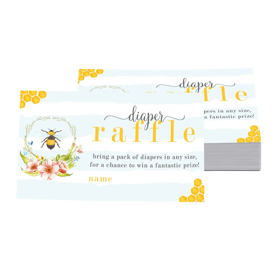 Mama Bee Diaper Raffle Tickets for Baby Shower Games, Invitation Insert Cards, 50 Pack - Paper Clever Party