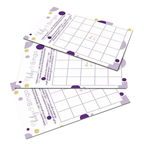 Mermaid Princess Baby Shower Bingo Game - Purple & Gold - Paper Clever Party