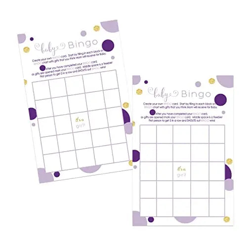 Mermaid Princess Baby Shower Bingo Game - Purple & Gold - Paper Clever Party