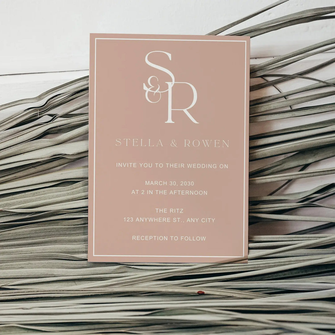 Minimalist wedding invitations - modern simple initials - custom printed cards - sunset canyon theme