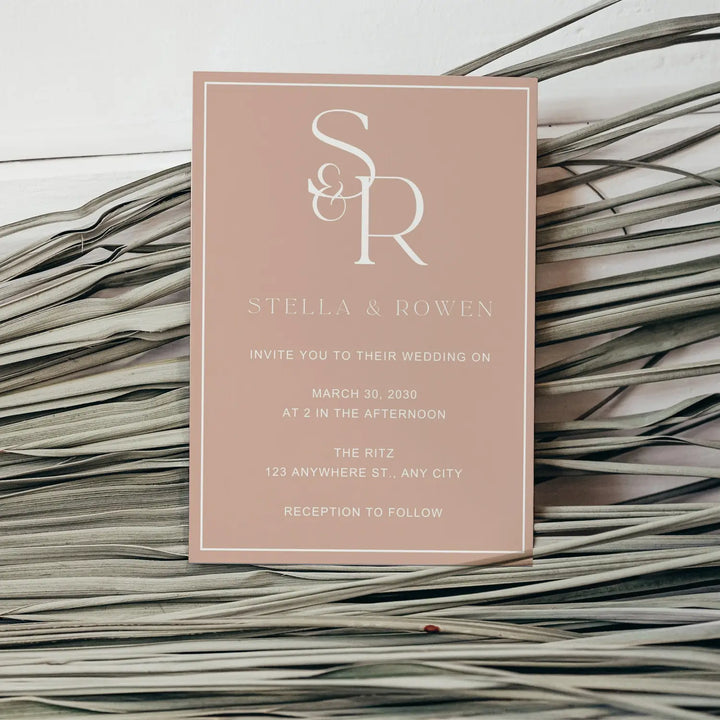 Minimalist wedding invitations - modern simple initials - custom printed cards - sunset canyon theme
