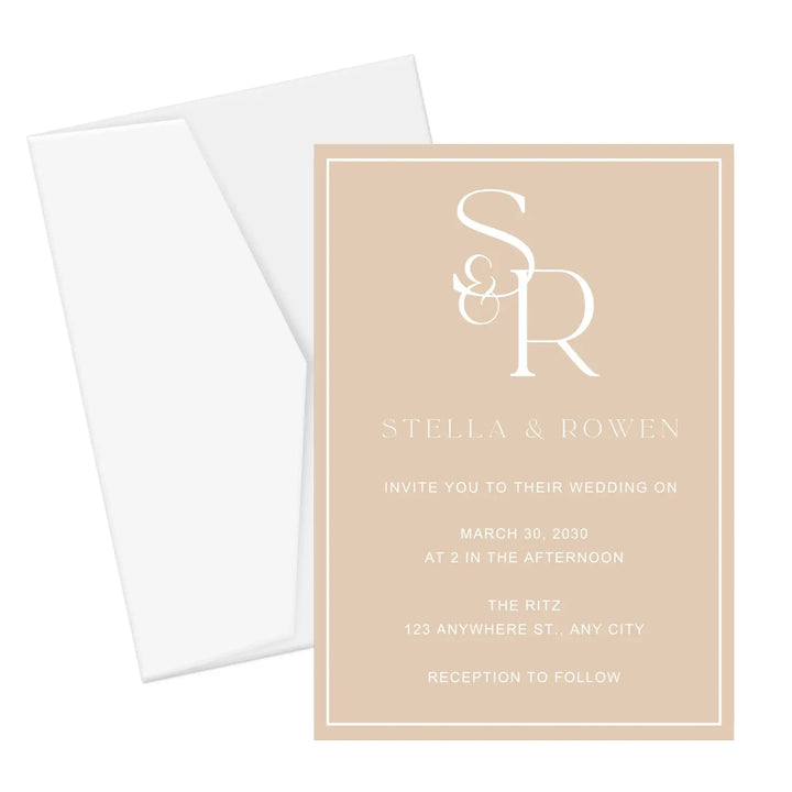 Minimalist wedding invitations - modern simple initials - custom printed cards - sunset canyon theme