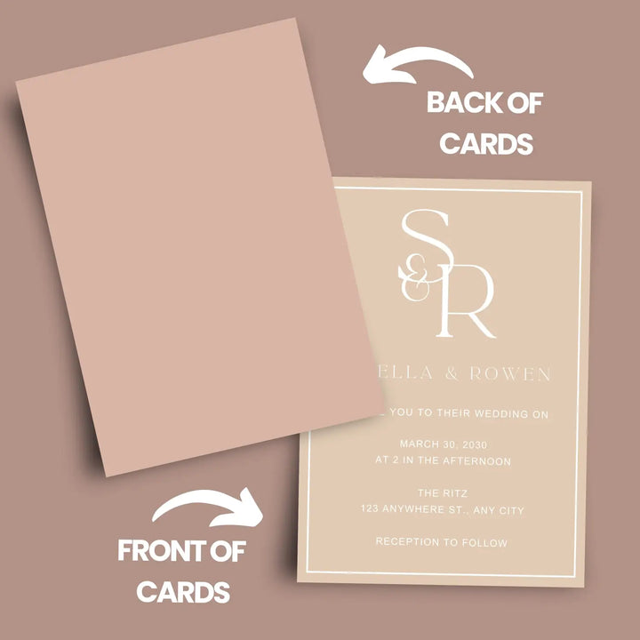 Minimalist wedding invitations - modern simple initials - custom printed cards - sunset canyon theme