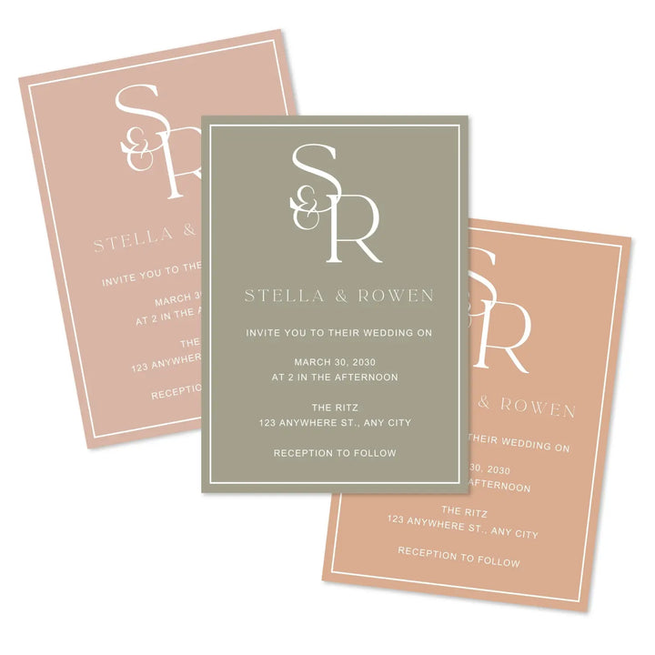 Minimalist wedding invitations - modern simple initials - custom printed cards - sunset canyon theme