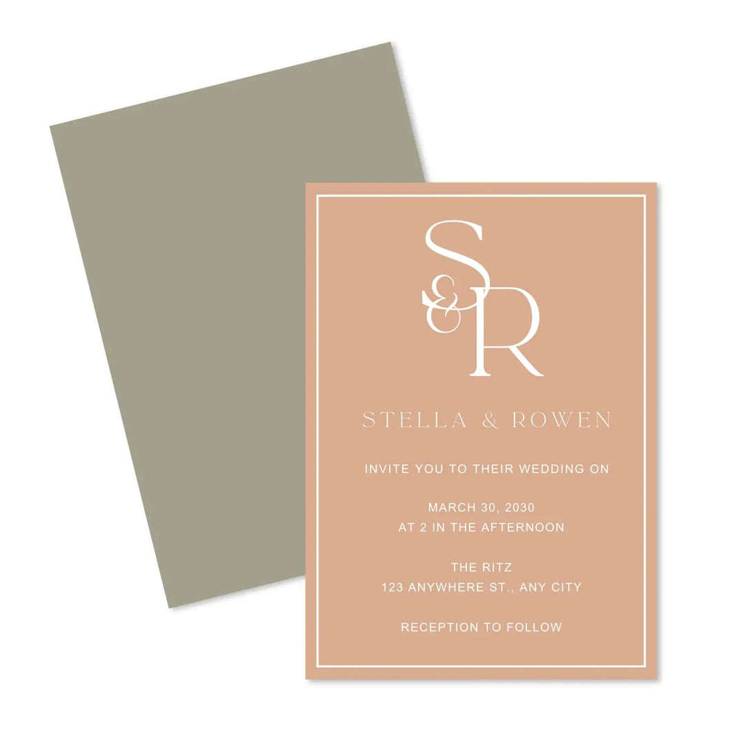 Minimalist wedding invitations - modern simple initials - custom printed cards - sunset canyon theme