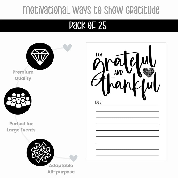 Modern Calligraphy Gratitude Cards Pack - 25 Elegant Black & White 4x6 Thankful Note for Christmas Thanksgiving Daily