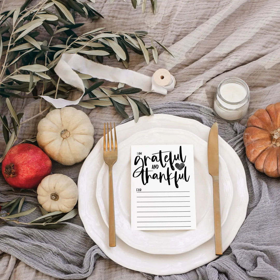 Modern Calligraphy Gratitude Cards Pack - 25 Elegant Black & White 4x6 Thankful Note for Christmas Thanksgiving Daily