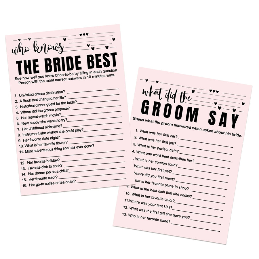 Modern Chic Bridal Shower Game Bundle 2-in-1 - Who Knows the Bride Best & What Did the Groom Say (25 Pack) - Paper Clever Party