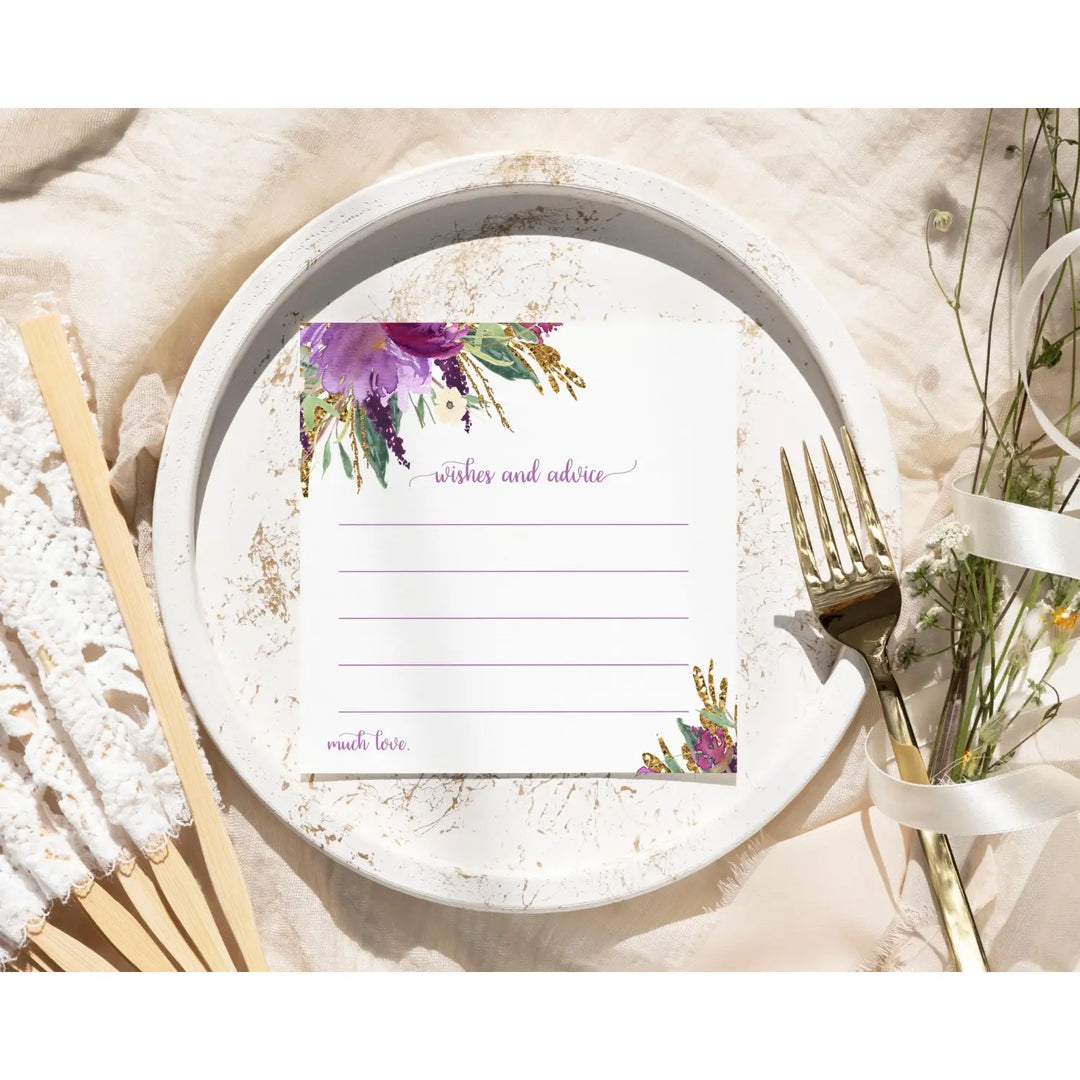 Modern Lilac & Gold Advice Cards - Paper Clever Party