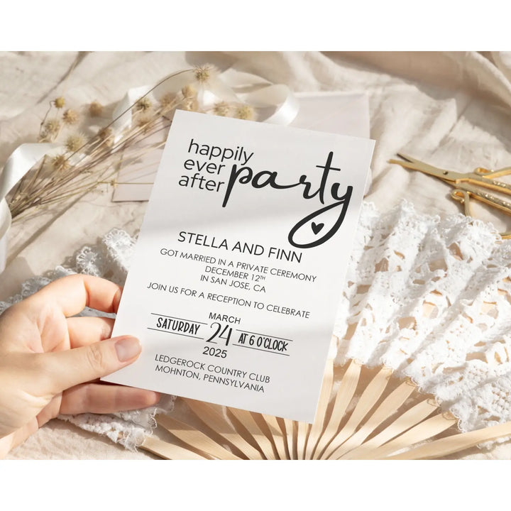 Modern Reception Invitations Happily Ever After Black and White - Paper Clever Party