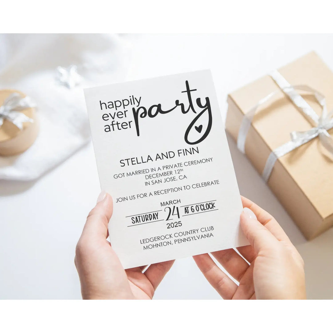 Modern Reception Invitations Happily Ever After Black and White - Paper Clever Party