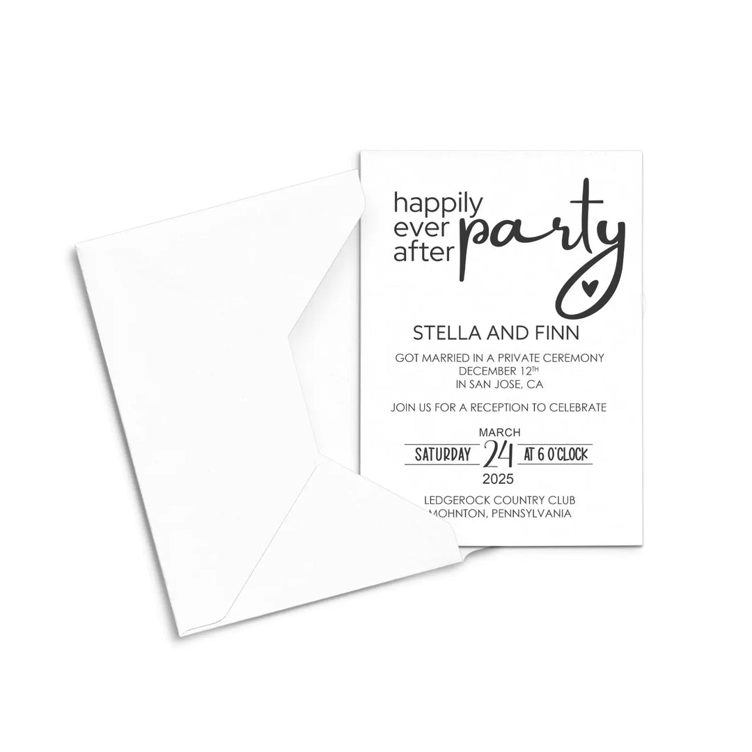 Modern Reception Invitations Happily Ever After Black and White - Paper Clever Party