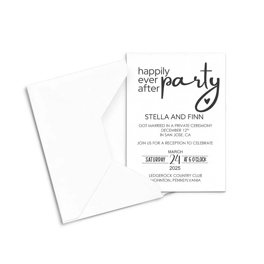 Modern Reception Invitations Happily Ever After Black and White - Paper Clever Party