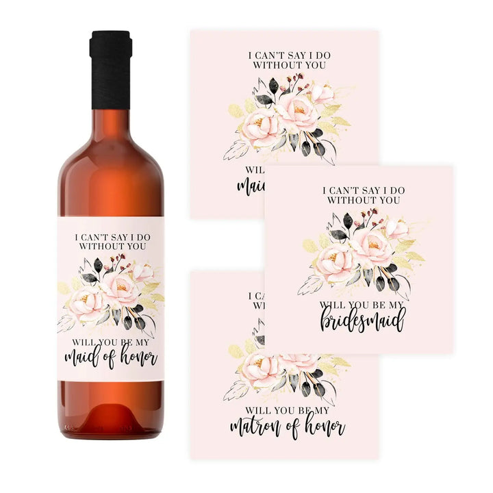 Modern Rose Bridesmaid Proposal Labels - 12 Wine Stickers - Chic Wedding Party Invitations - Paper Clever Party