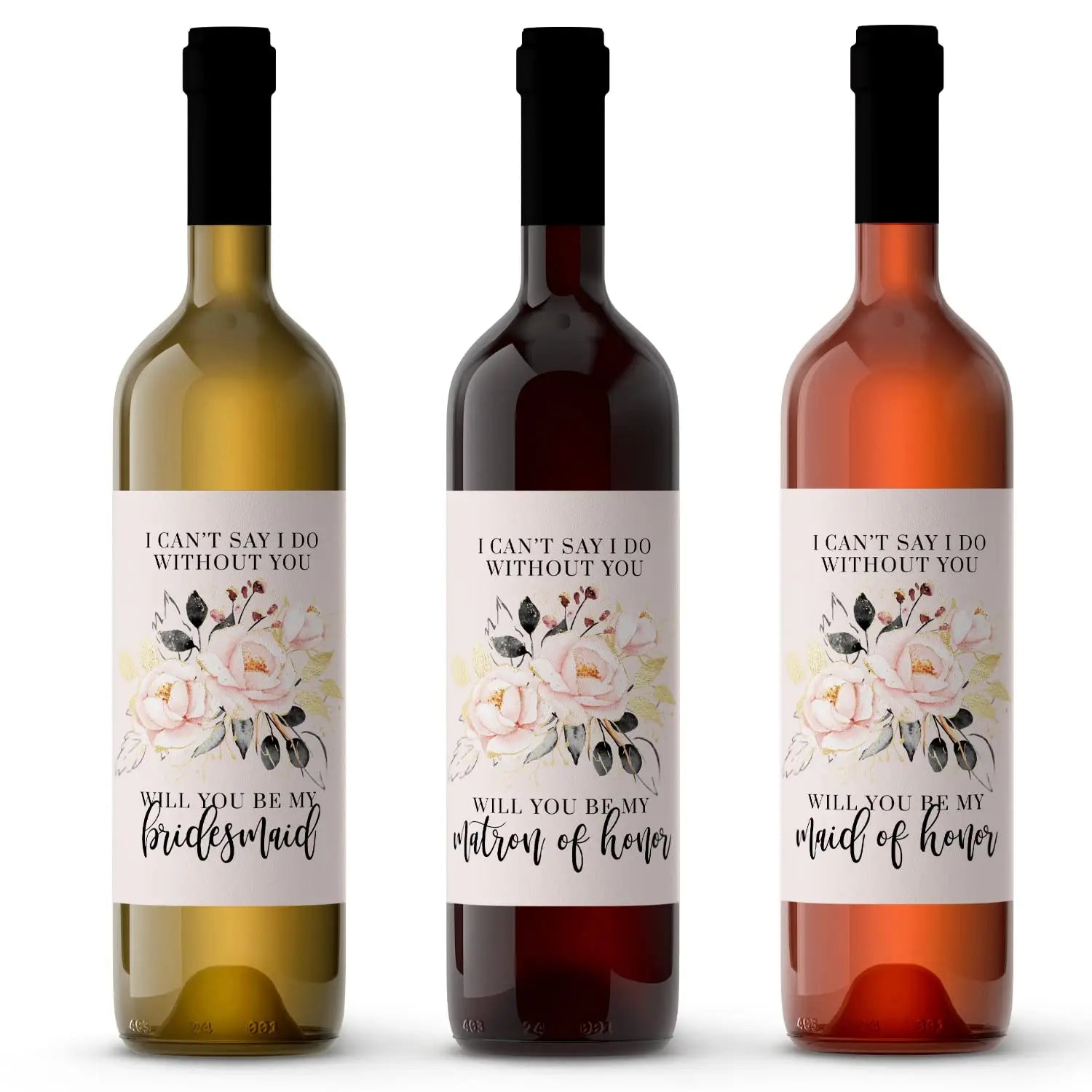 Modern rose bridesmaid proposal labels - 12 wine stickers - chic wedding party invitations - kitchen