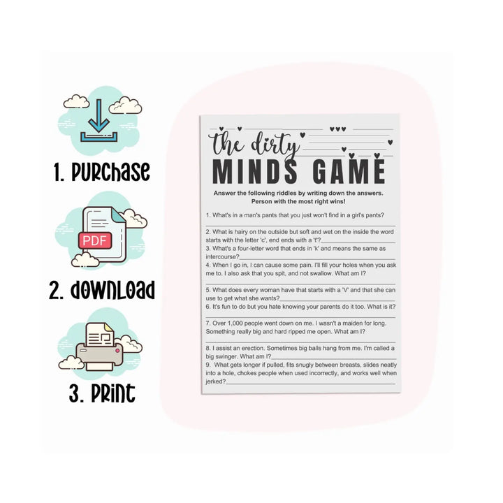 Modern Slate Dirty Minds Trivia - Hilarious Adult Party Game - Printable PDF - Paper Clever Party