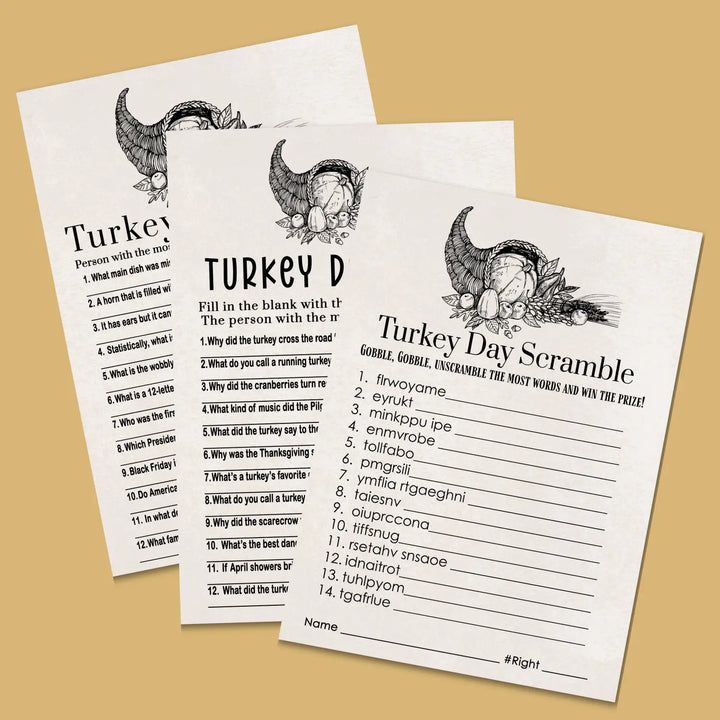 Modern thanksgiving game set printable word scramble trivia grandpa jokes instant download holiday activity pack diy