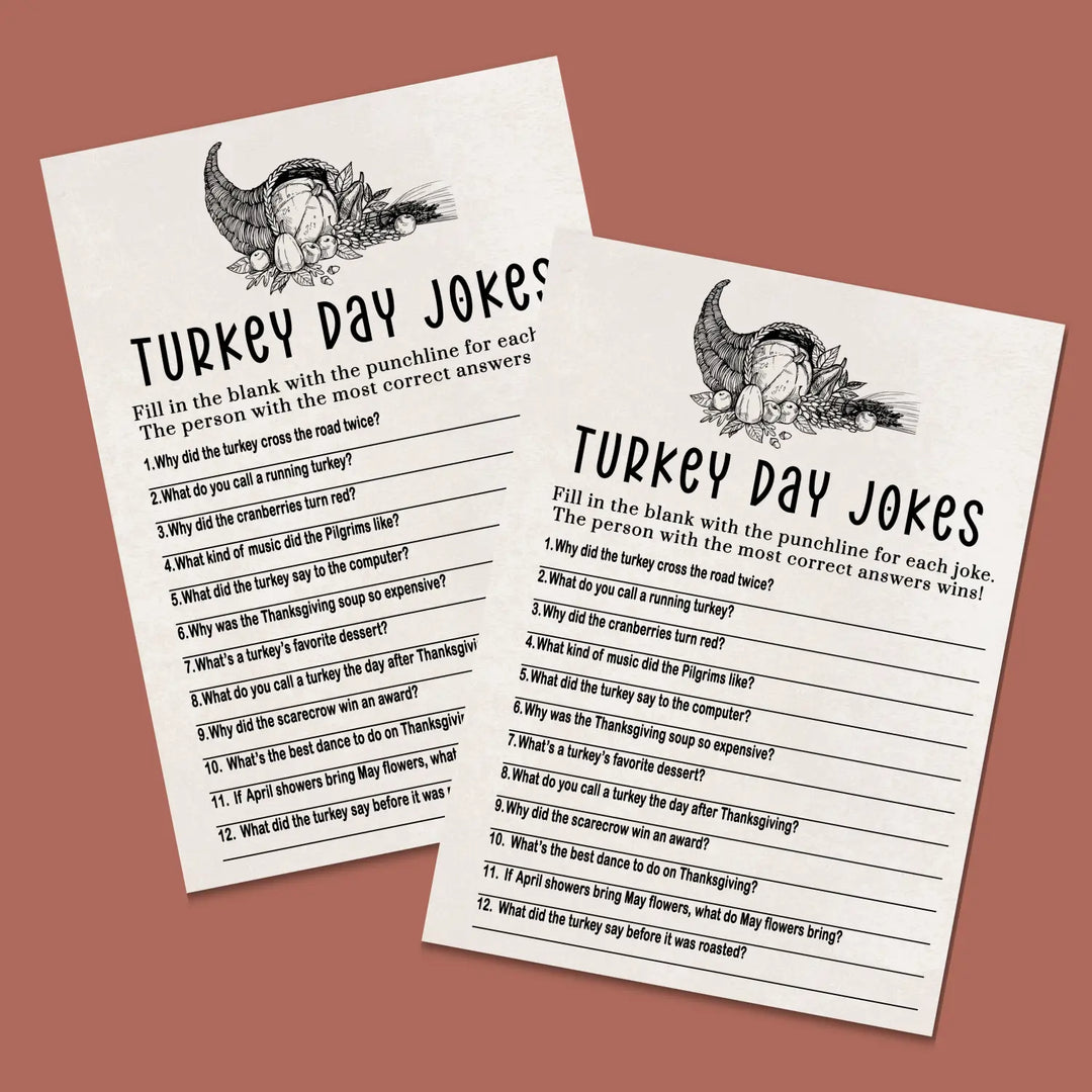 Modern thanksgiving jokes game printable hilarious family fun – digital download 5x7 cards instant pdf - party games