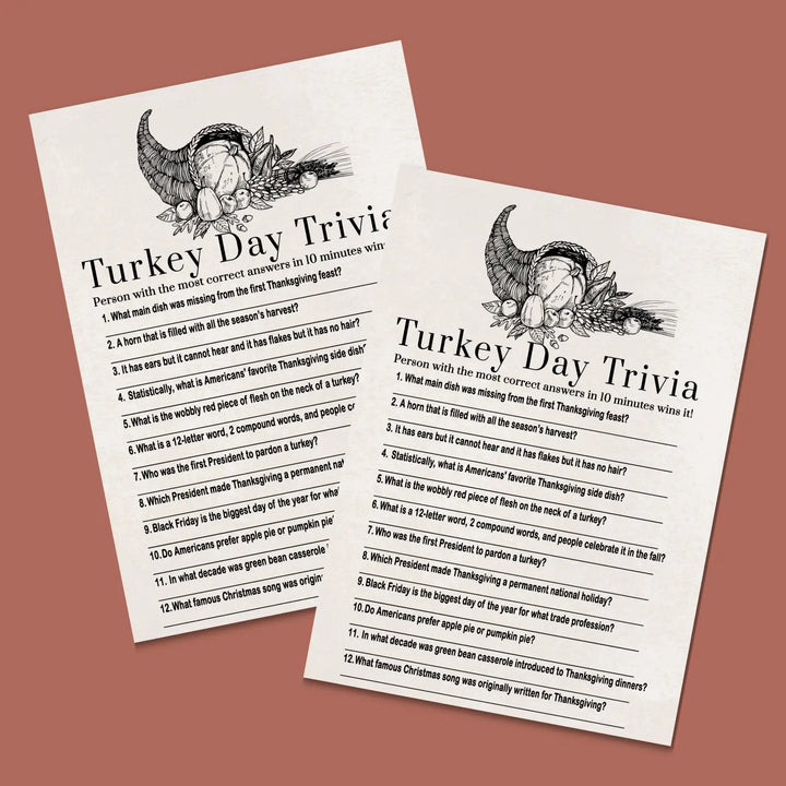 Modern thanksgiving trivia game printable – digital download with answer key 5x7 cards instant holiday party fun