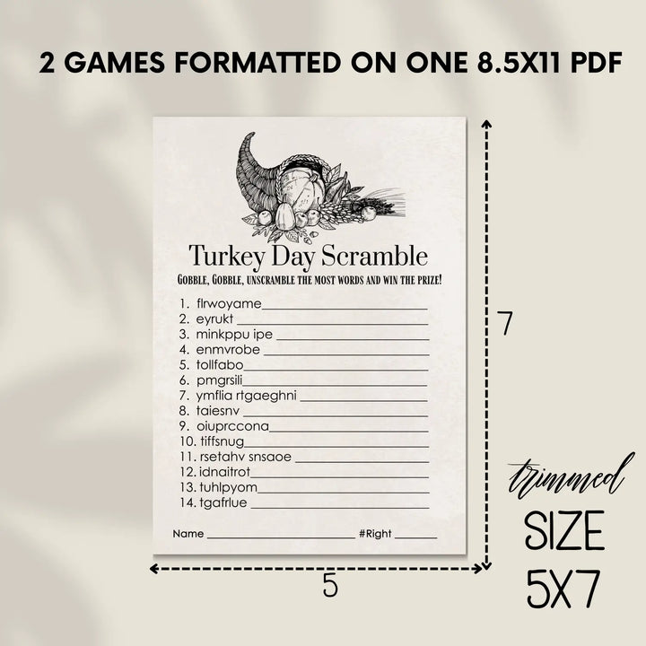 Modern thanksgiving word scramble printable – digital download with blessed design answer key 5x7 letter size instant