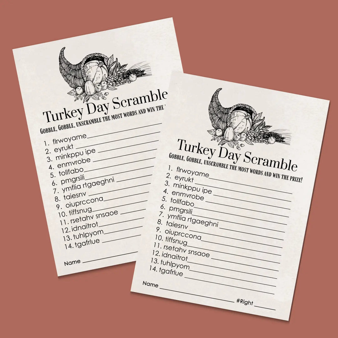 Modern thanksgiving word scramble printable – digital download with blessed design answer key 5x7 letter size instant