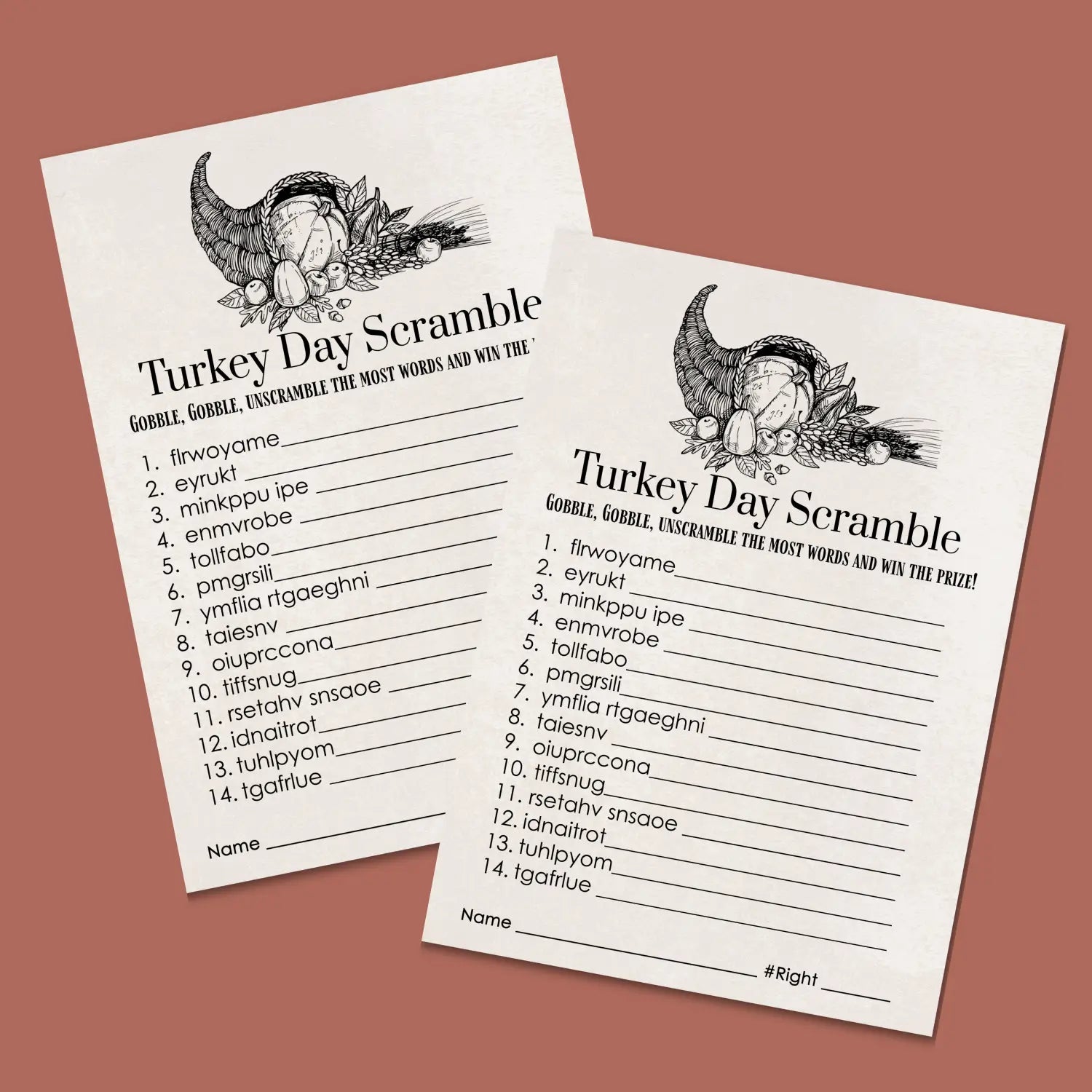 Modern thanksgiving word scramble printable – digital download with blessed design answer key 5x7 letter size instant