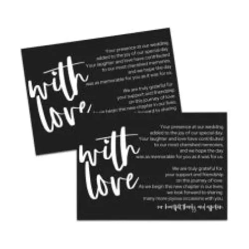 Modern Typography Wedding Thank You Cards for Guests (25 Pack) Reception Table Favors or Bridal Centerpieces, Black with White - Paper Clever Party