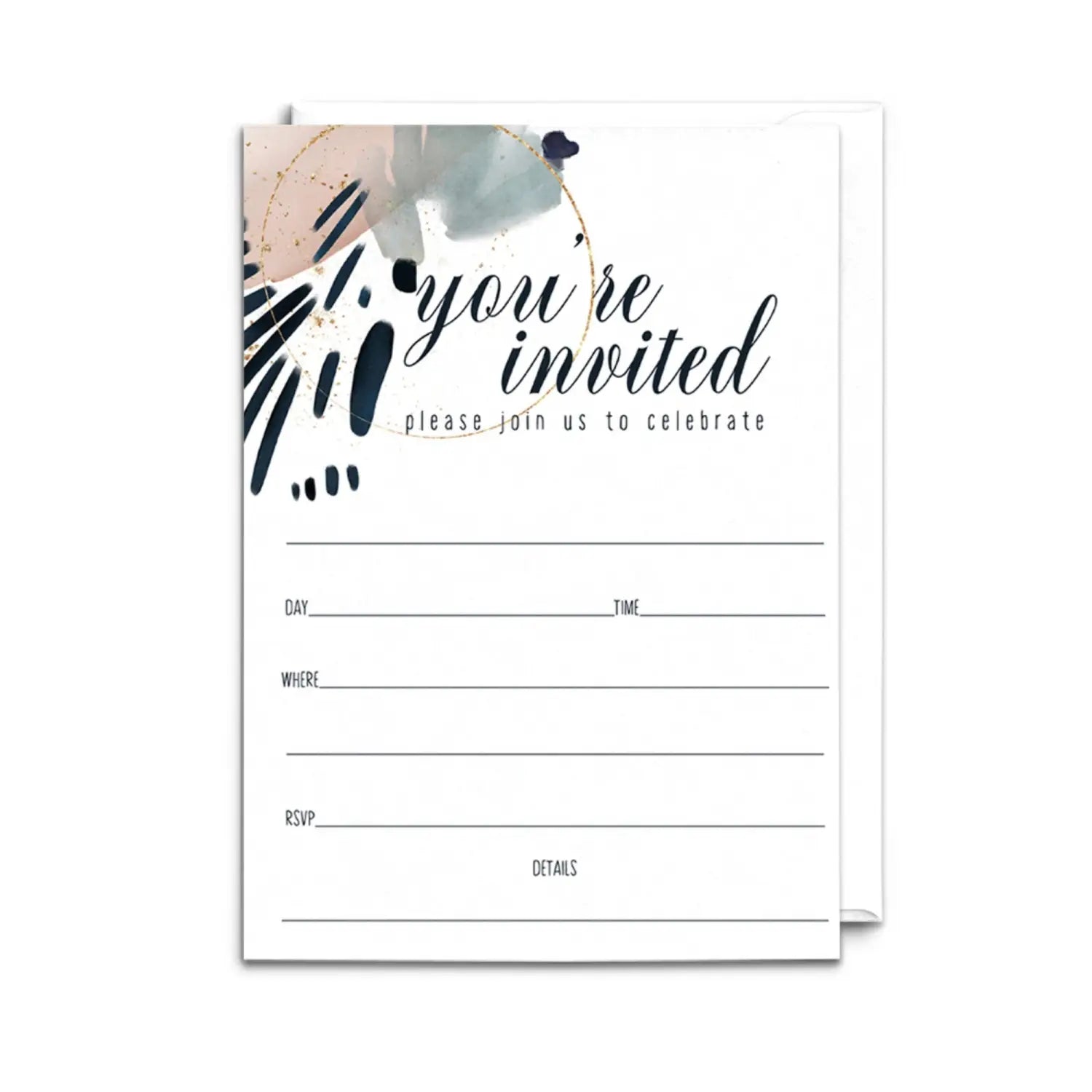 Modern watercolor invitations with envelopes 25 pack pink and blue 5x7 blank cards