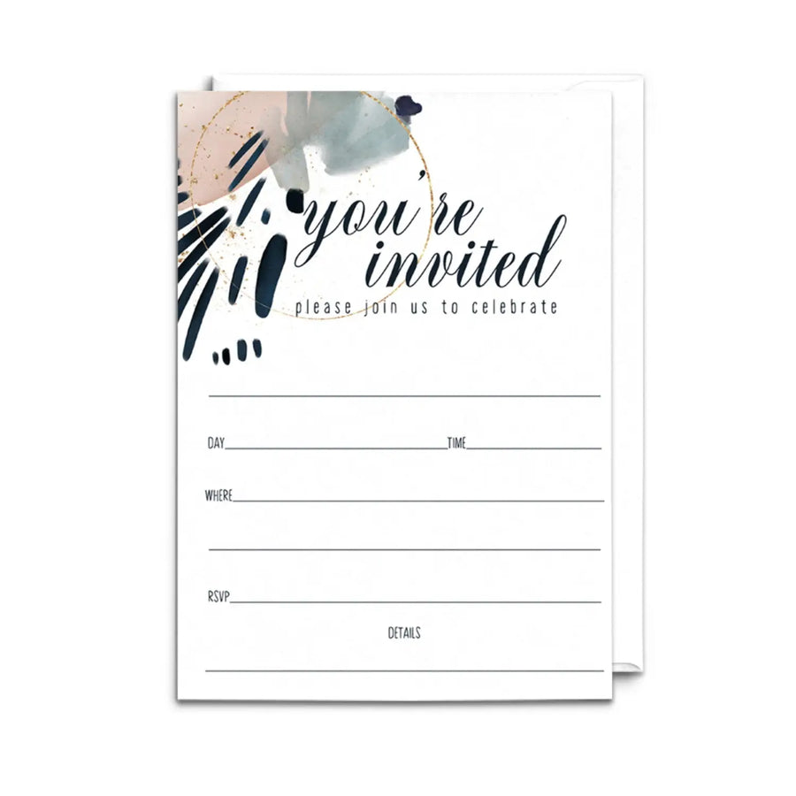 Modern watercolor invitations with envelopes 25 pack pink and blue 5x7 blank cards