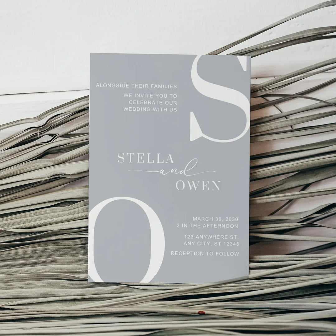 Modern wedding invitations: personalized initials minimalist design 5x7 celestial skies collection - invitations