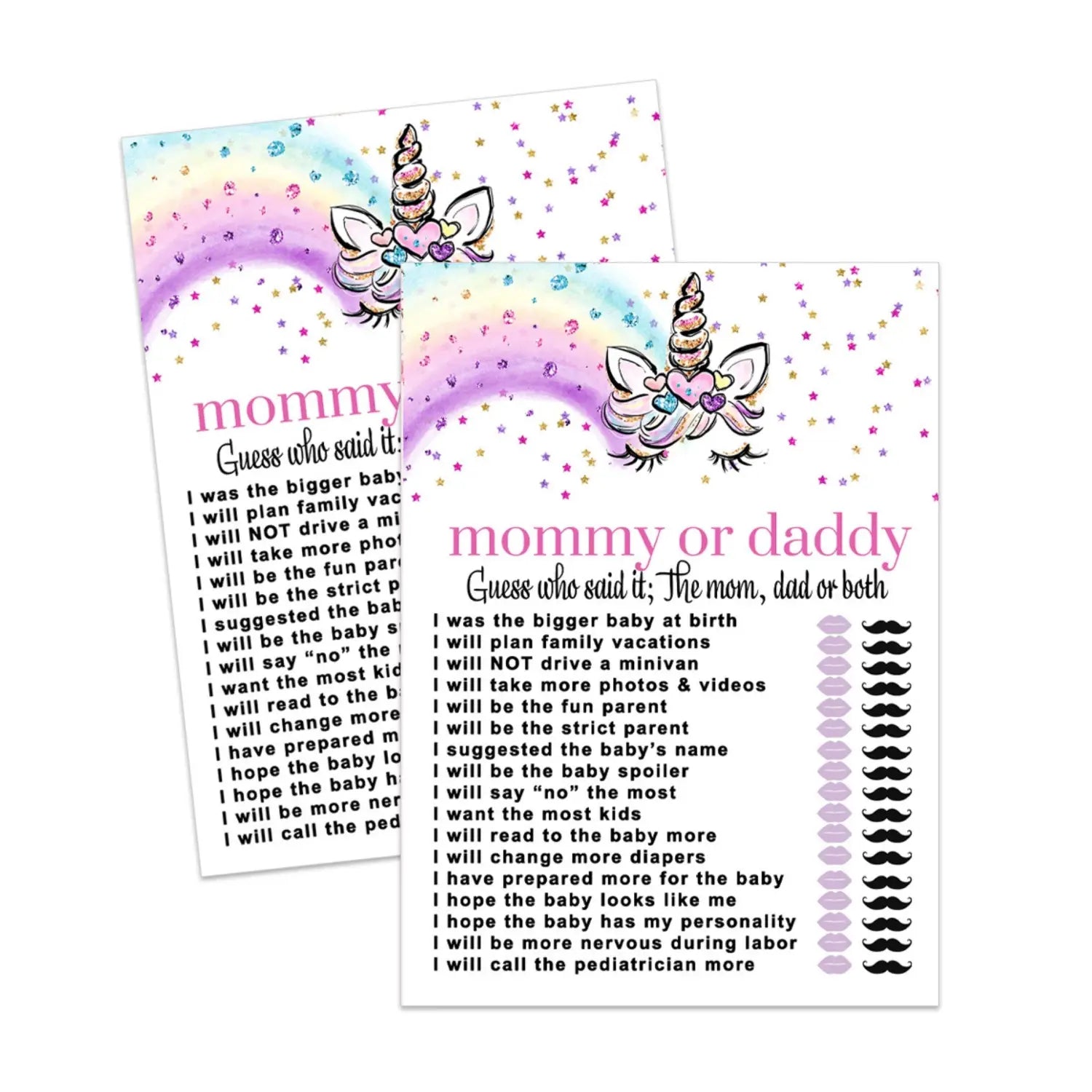 Mommy or daddy unicorn baby shower game printable digital instant download - party games