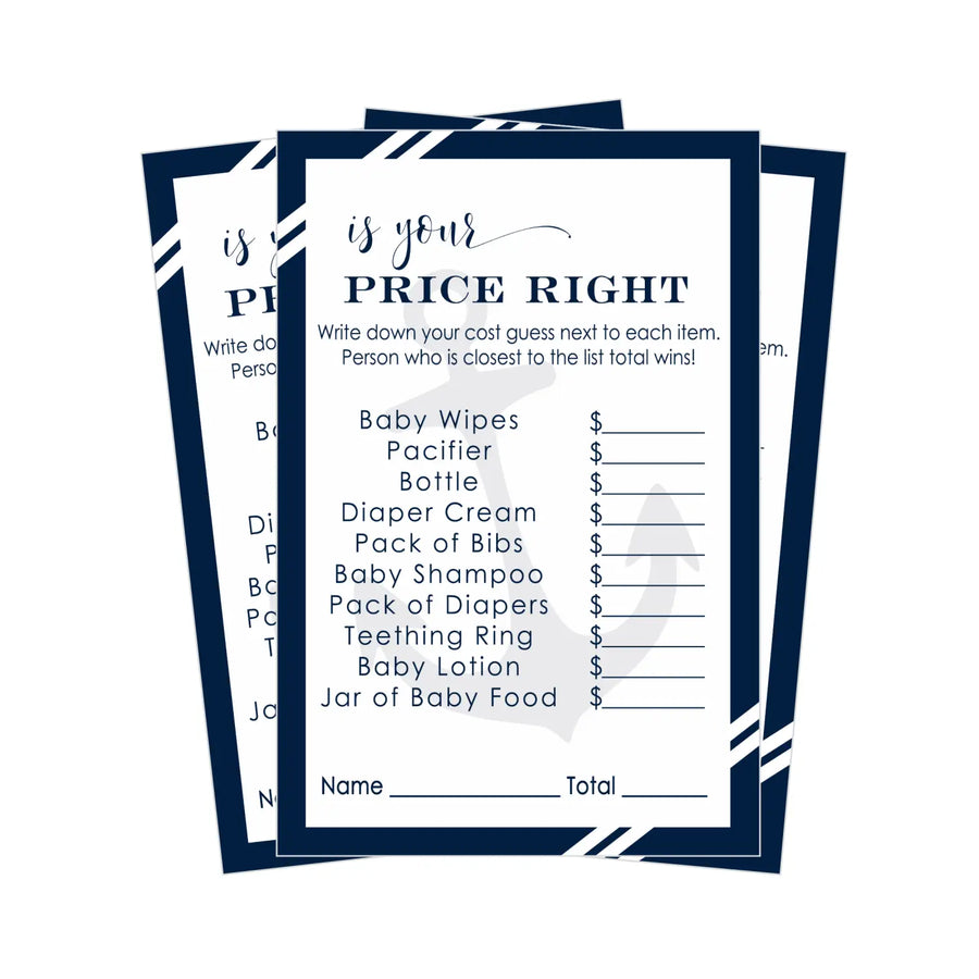 Nautical Baby Shower Guess the Price Game - Paper Clever Party