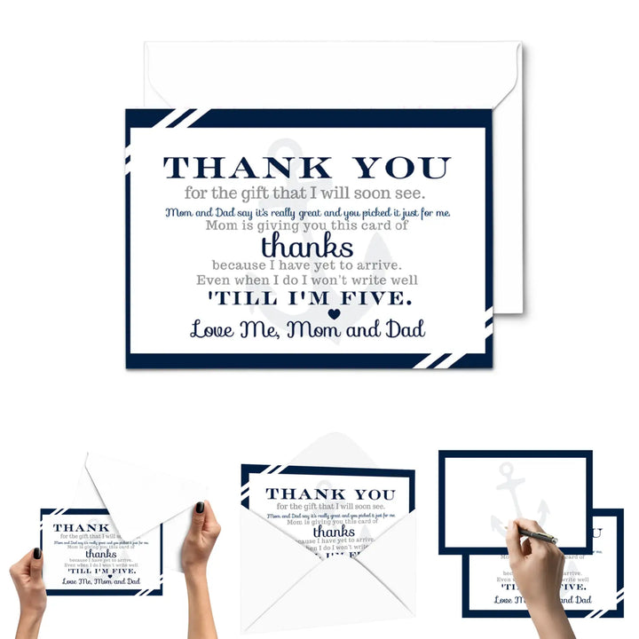 Nautical Baby Shower Thank You Cards for Boys – Notecards with Envelopes (Pack of 25) - Paper Clever Party