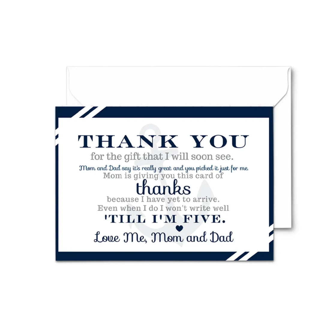 Nautical Baby Shower Thank You Cards for Boys – Notecards with Envelopes (Pack of 25) - Paper Clever Party