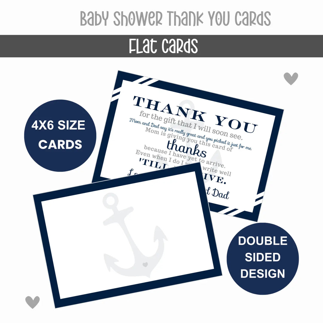 Nautical Baby Shower Thank You Cards for Boys – Notecards with Envelopes (Pack of 25) - Paper Clever Party