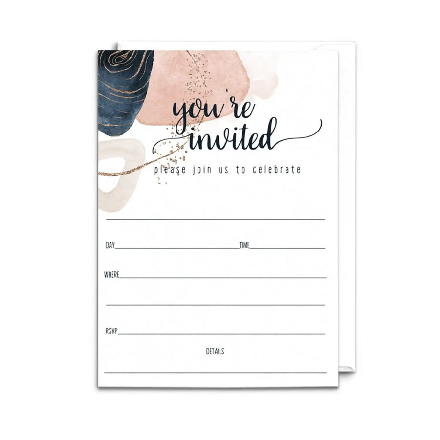 Navy blue and pink watercolor invitations with envelopes 25 pack 5x7 blank cards for all occasions