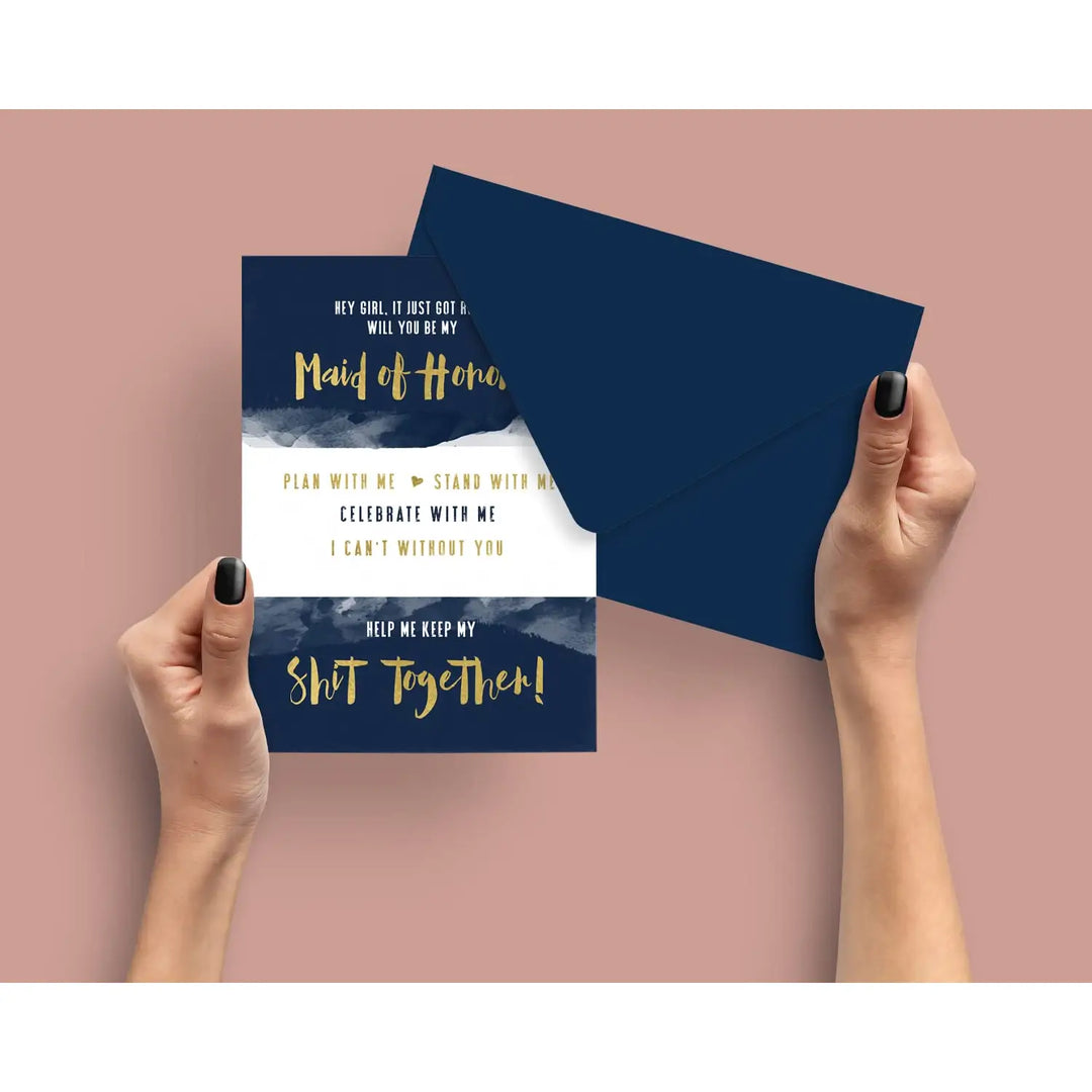 Navy and Blush Bridesmaid Invitation Cards (6-Pack) - Paper Clever Party