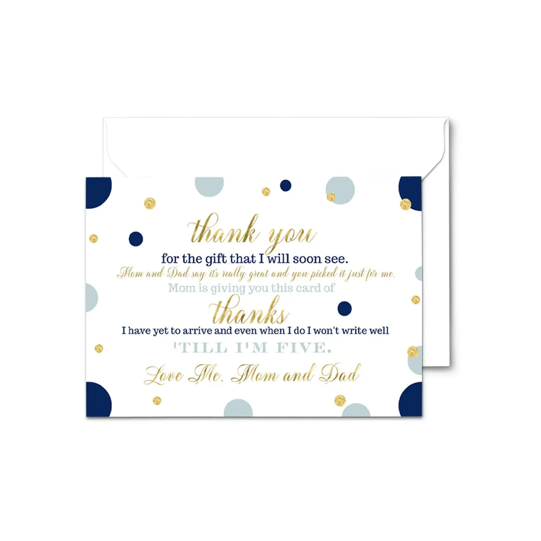 Navy and gold baby shower thank you cards for boys – notecards (pack of 25) - office product