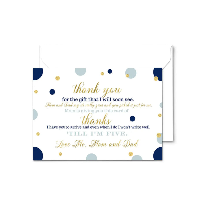 Navy and gold baby shower thank you cards for boys – notecards (pack of 25) - office product
