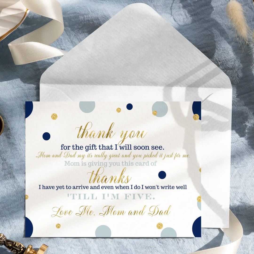 Navy and Gold Baby Shower Thank You Cards for Boys – Notecards (Pack of 25) - Paper Clever Party