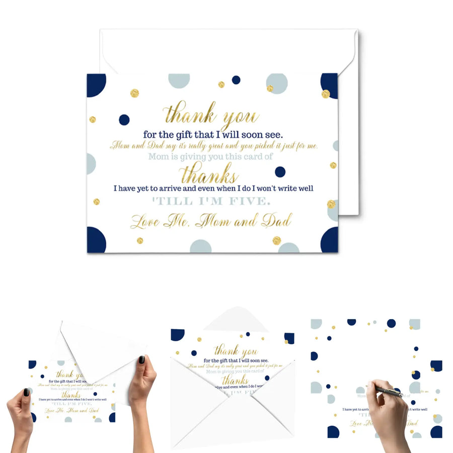 Navy and Gold Baby Shower Thank You Cards for Boys – Notecards (Pack of 25) - Paper Clever Party