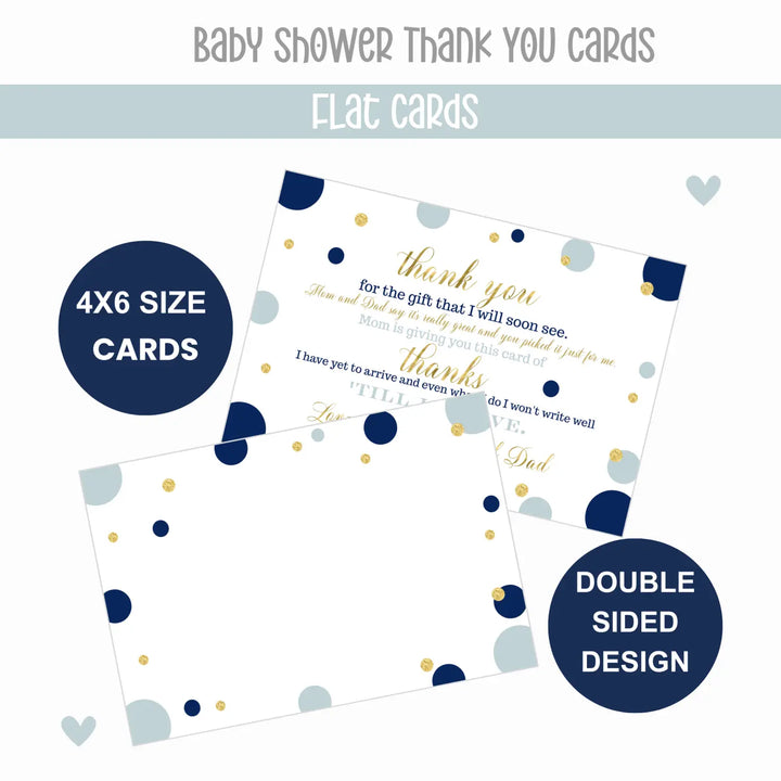 Navy and Gold Baby Shower Thank You Cards for Boys – Notecards (Pack of 25) - Paper Clever Party