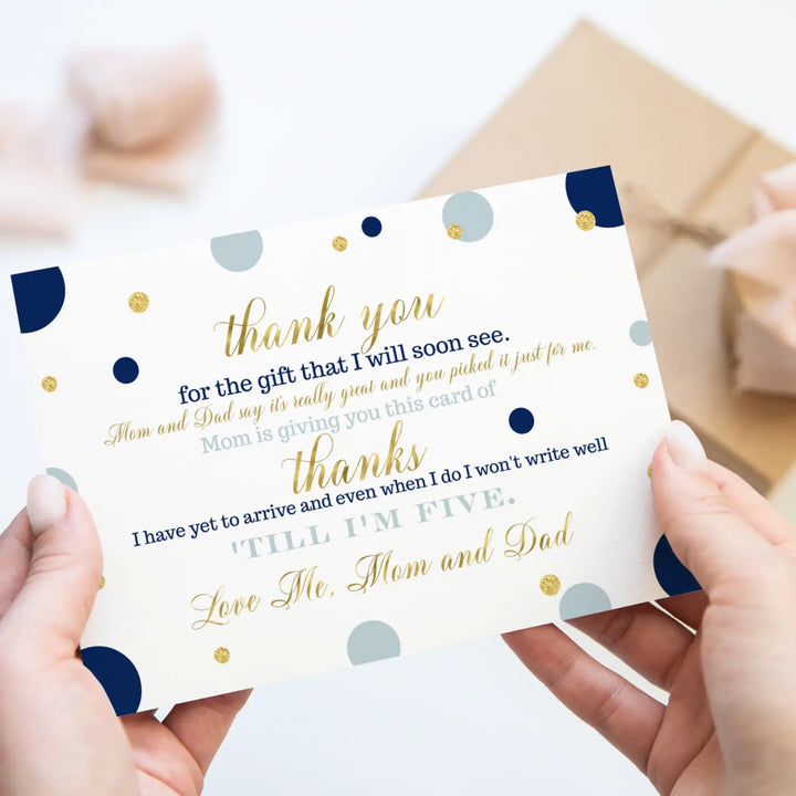 Navy and Gold Baby Shower Thank You Cards for Boys – Notecards (Pack of 25) - Paper Clever Party