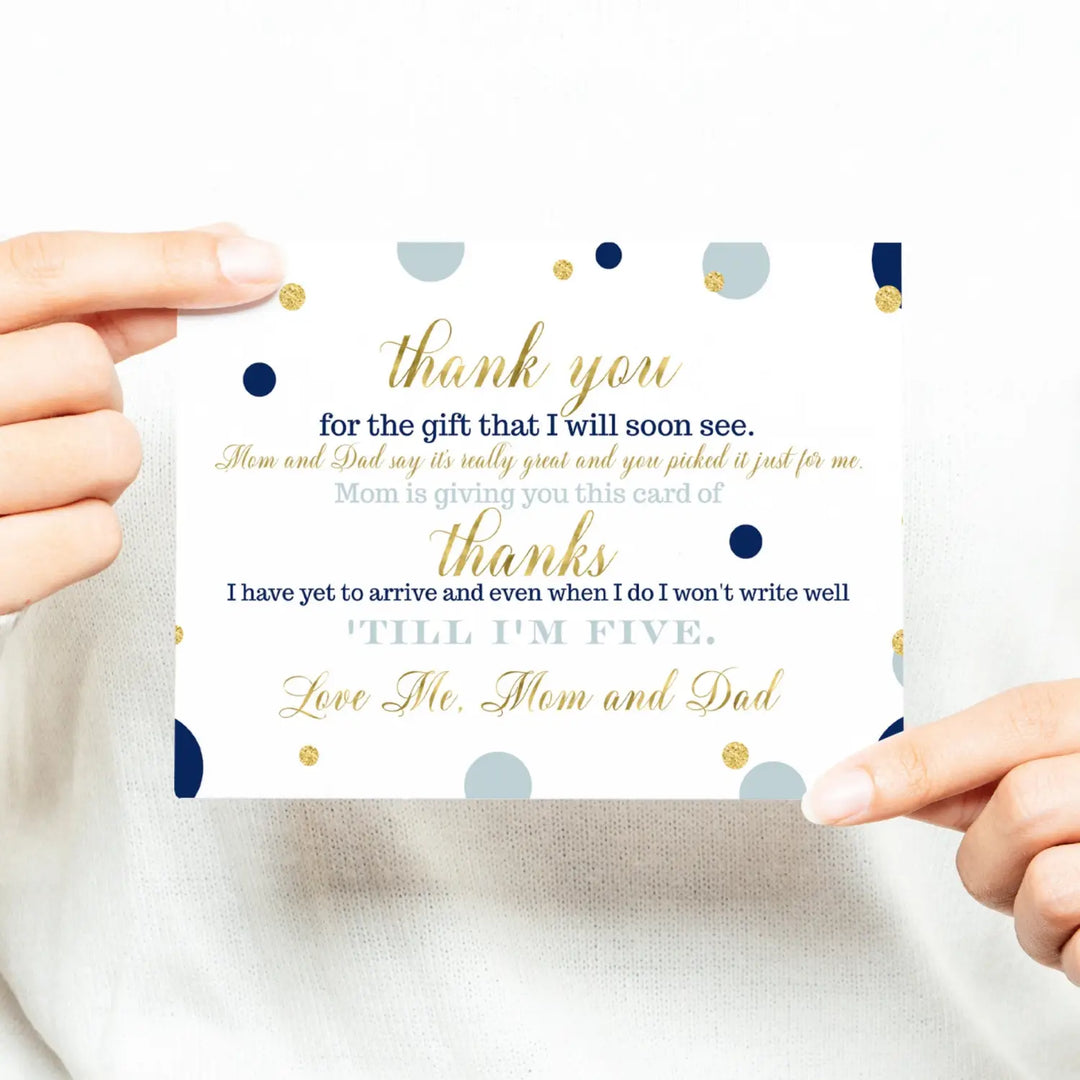 Navy and Gold Boys Baby Shower Thank You Cards - Sophisticated (15 Pack) with Blue Envelopes, 4x6 - Paper Clever Party