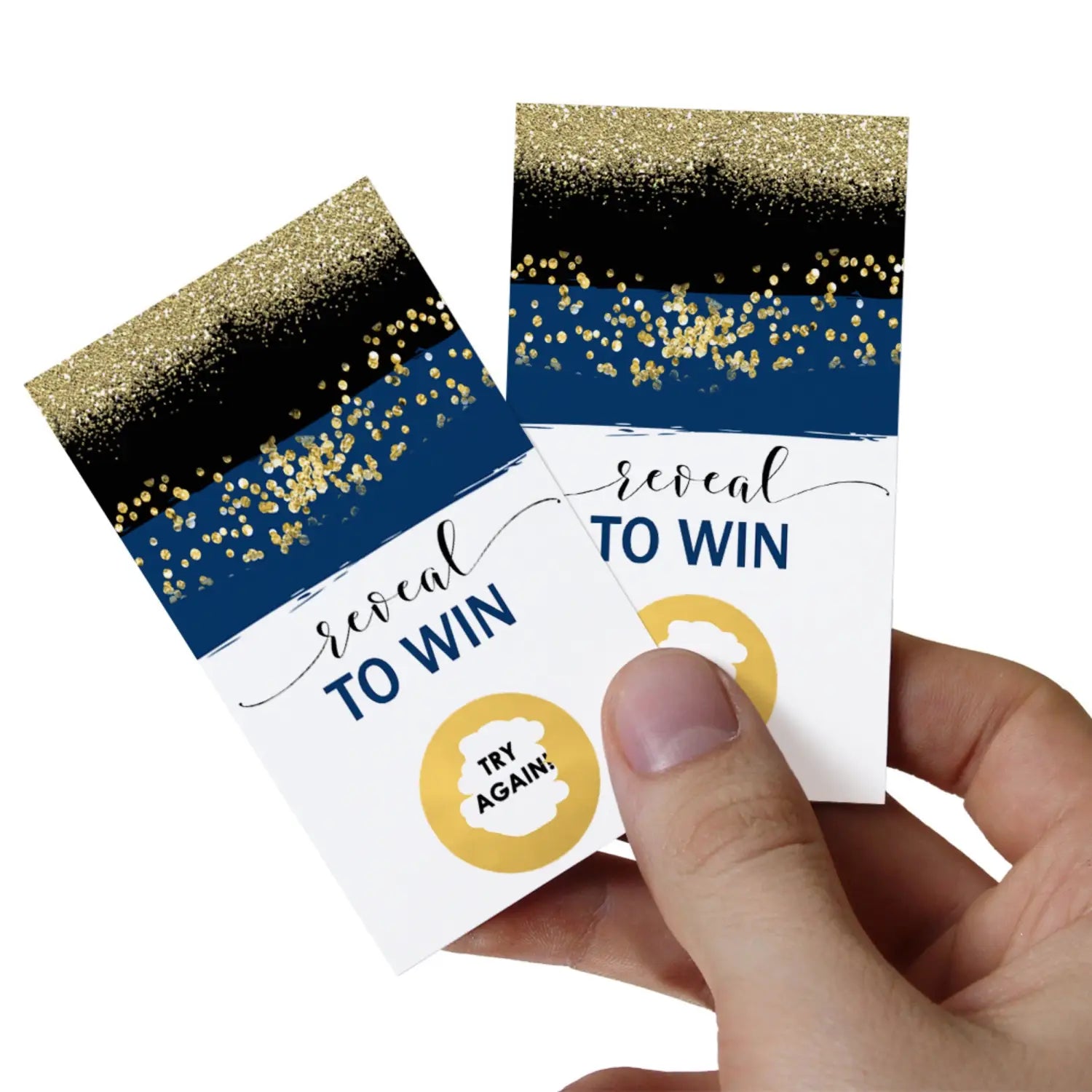 Navy & gold scratch off game cards (28 pack) - elegant entertainment for special events - party games