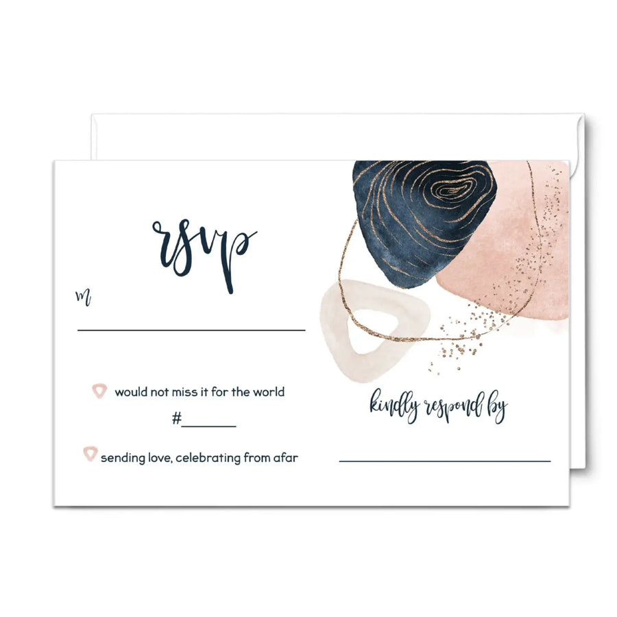 Navy & Pink Abstract RSVP Cards - Modern Wedding Response Set, 3.5x5, Envelopes Included, 25 Pack - Paper Clever Party